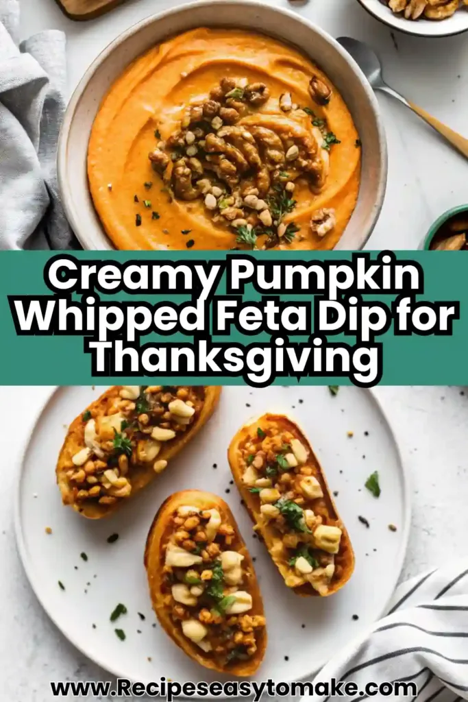 Pumpkin Whipped Feta Dip | Easy Fall Appetizer Idea Pumpkin Whipped Feta Dip Creamy Pumpkin Whipped Feta Dip topped with walnuts, served with toasted bread.
