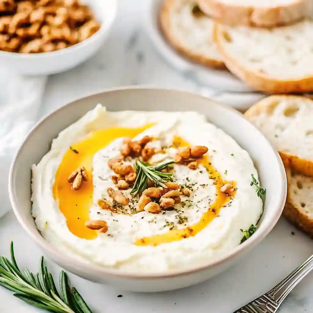 Ricotta Dip with Hot Honey | 7 Easy Appetizer Ideas Ricotta Dip with Hot Honey Bowl of Ricotta Dip with Hot Honey served with bread slices and fresh rosemary.