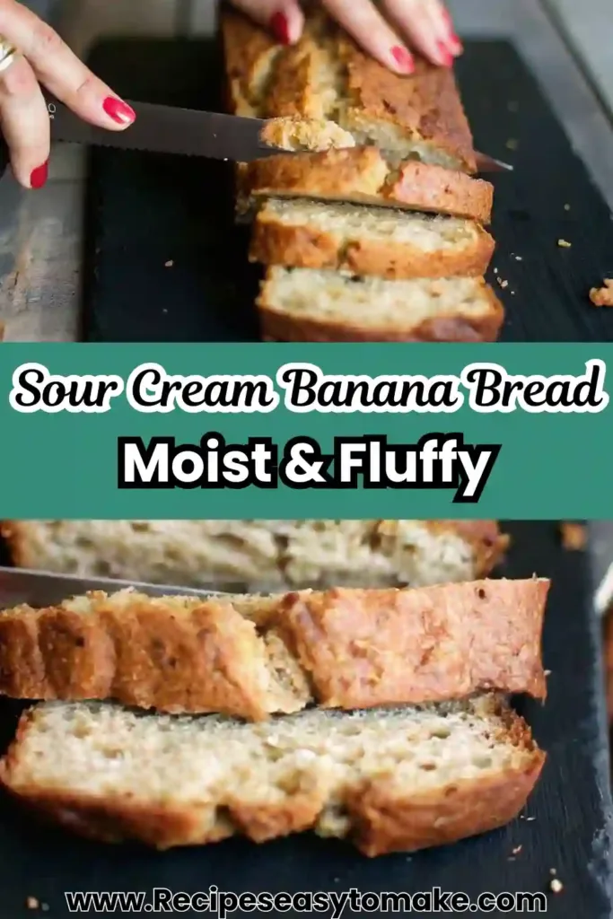 Best Ever Sour Cream Banana Bread Recipe – Moist & Easy Sour cream banana bread Close-up of freshly baked sour cream banana bread loaf, sliced to reveal its soft crumb.