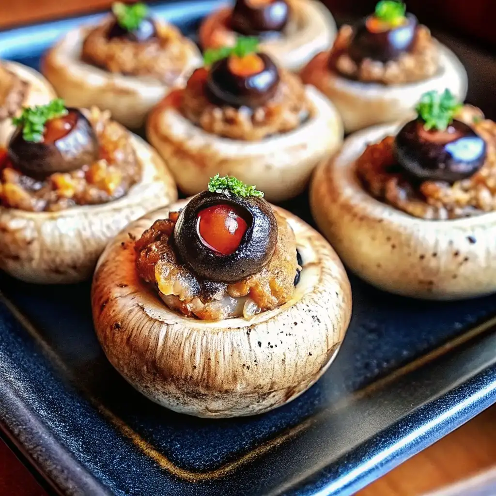 Spooky Stuffed Mushroom Eyeballs Perfect Dark Halloween Food Spooky Stuffed Mushroom Eyeballs Spooky Stuffed Mushroom Eyeballs