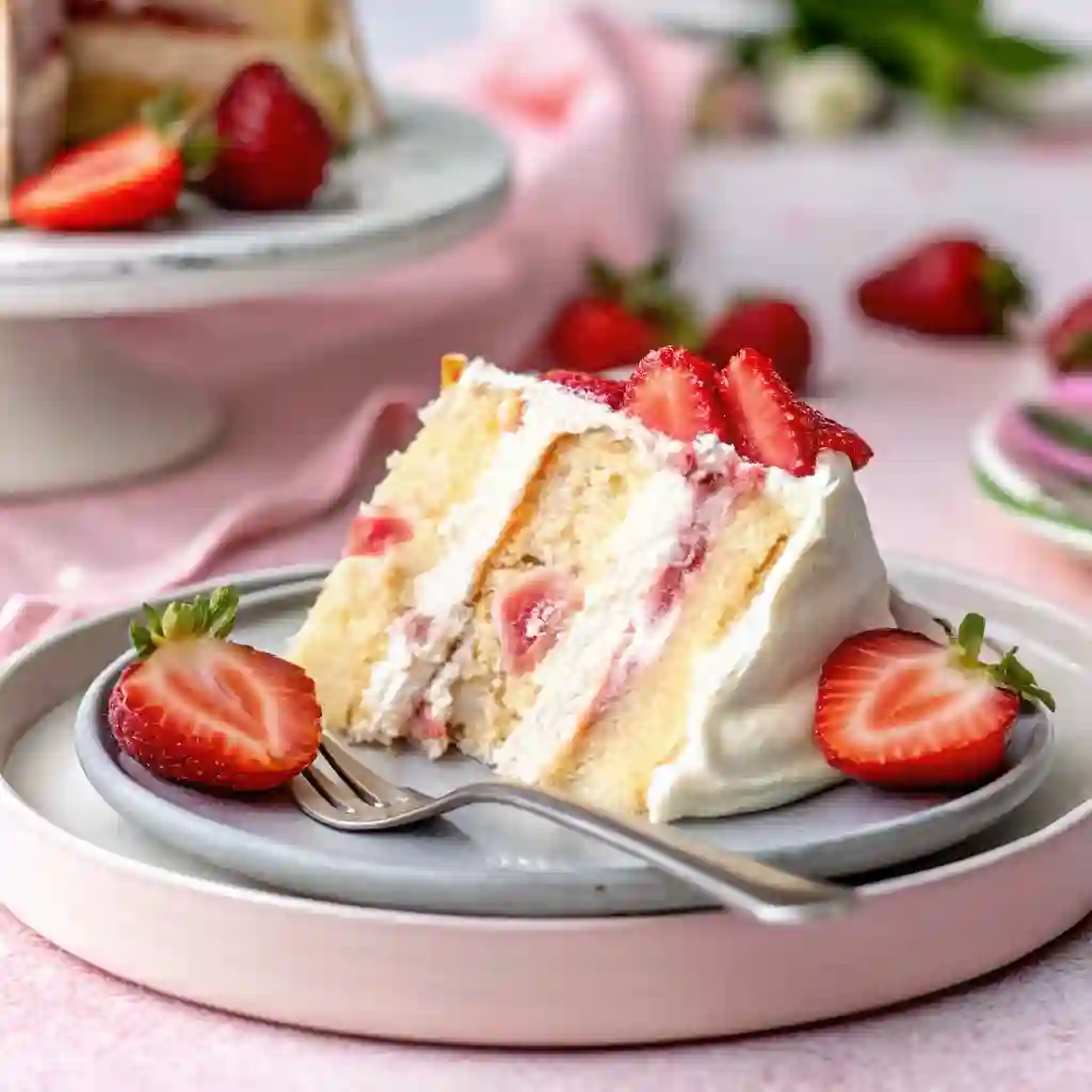 Strawberry Shortcake Layer Cake Moist With Fresh Strawberries Strawberry Shortcake Layer Cake Homemade Strawberry Shortcake Layer Cake with whipped cream and fresh berries