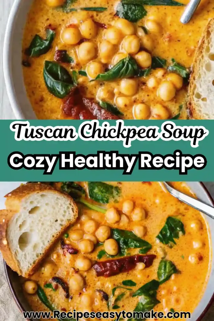 Tuscan Chickpea Soup – 7 Healthy Reasons to Try This Vegan Favorite Tuscan Chickpea Soup Cozy Tuscan chickpea soup recipe with spinach, sun-dried tomatoes, and rich broth, served with a slice of rustic bread