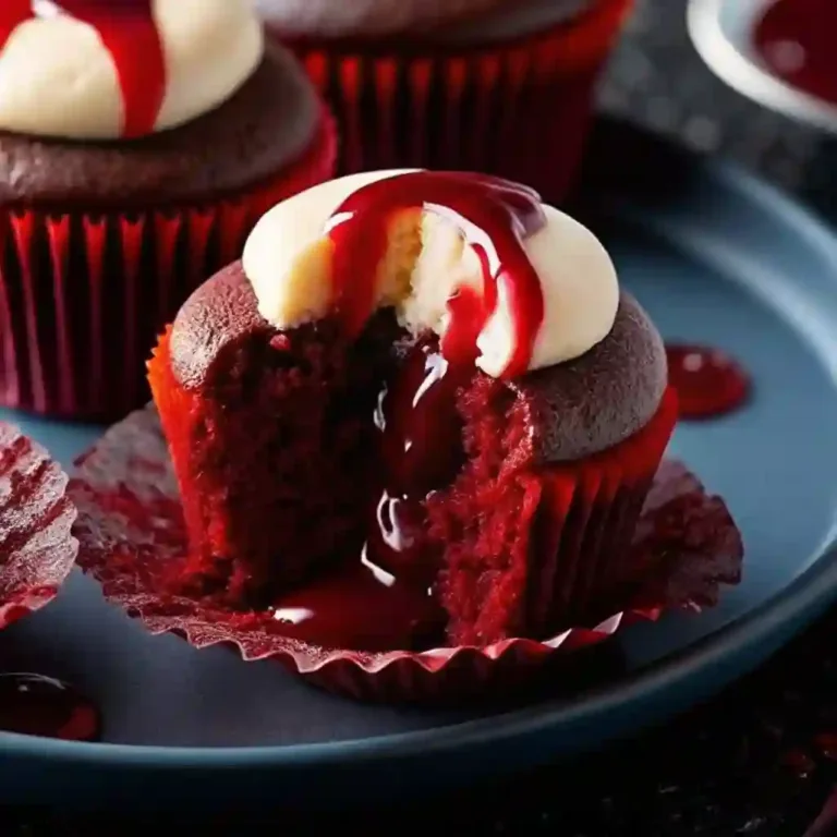 Vampire Bite Cupcakes – Halloween Themed Baked Goods You’ll Love Prosciutto Wrapped Mozzarella Bites Vampire bite cupcakes with red velvet sponge, white frosting, and spooky red syrup filling oozing out