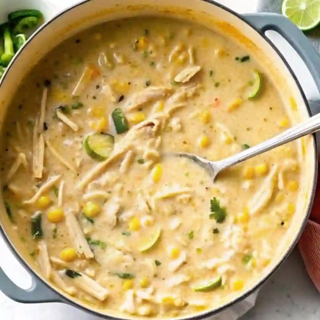 White Chicken Chili Recipe Cream Cheese Crockpot Dinner White Chicken Chili Recipe Creamy White Chicken Chili Recipe with beans, corn, and shredded chicken