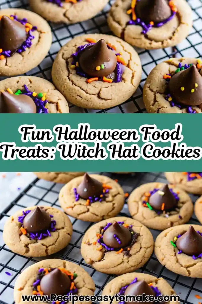 Witch Hat Cookies 3 Ingredient Halloween Goodies Witch Hat Cookies Witch Hat Cookies pin image showcasing festive Halloween food treats with sprinkles.