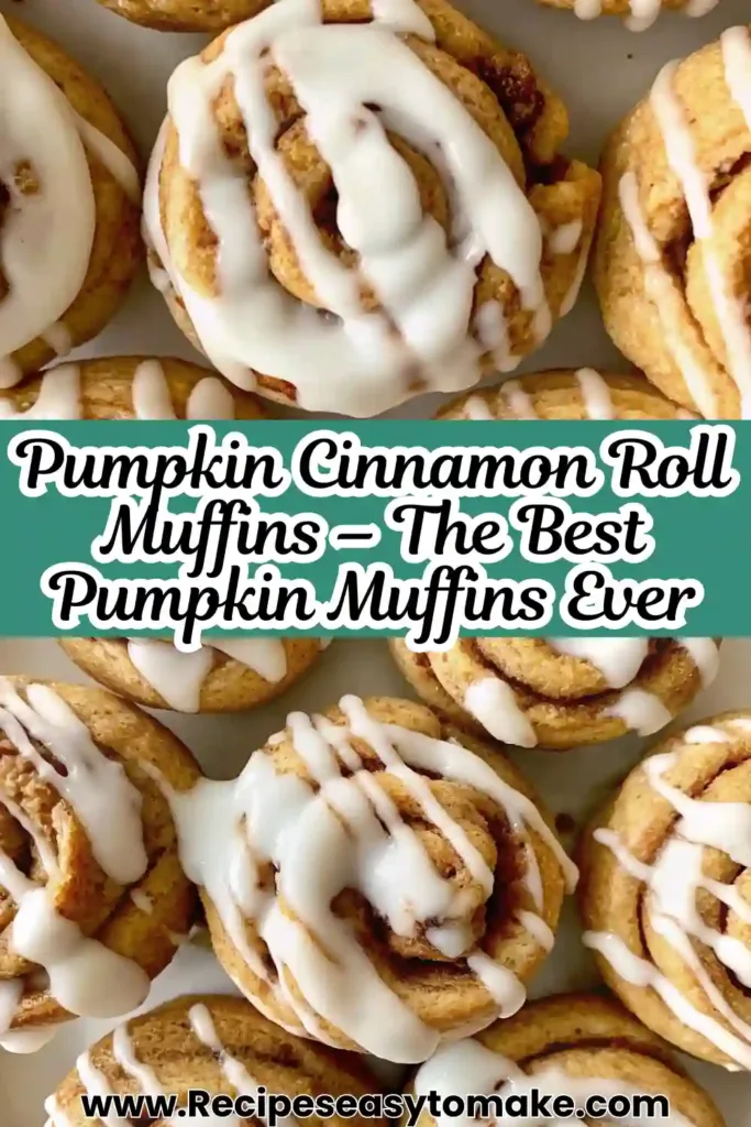 Pumpkin Cinnamon Roll Muffins Best Ever Fall Dessert pumpkin cinamon roll muffin Freshly baked pumpkin cinnamon roll muffins topped with sweet icing drizzle