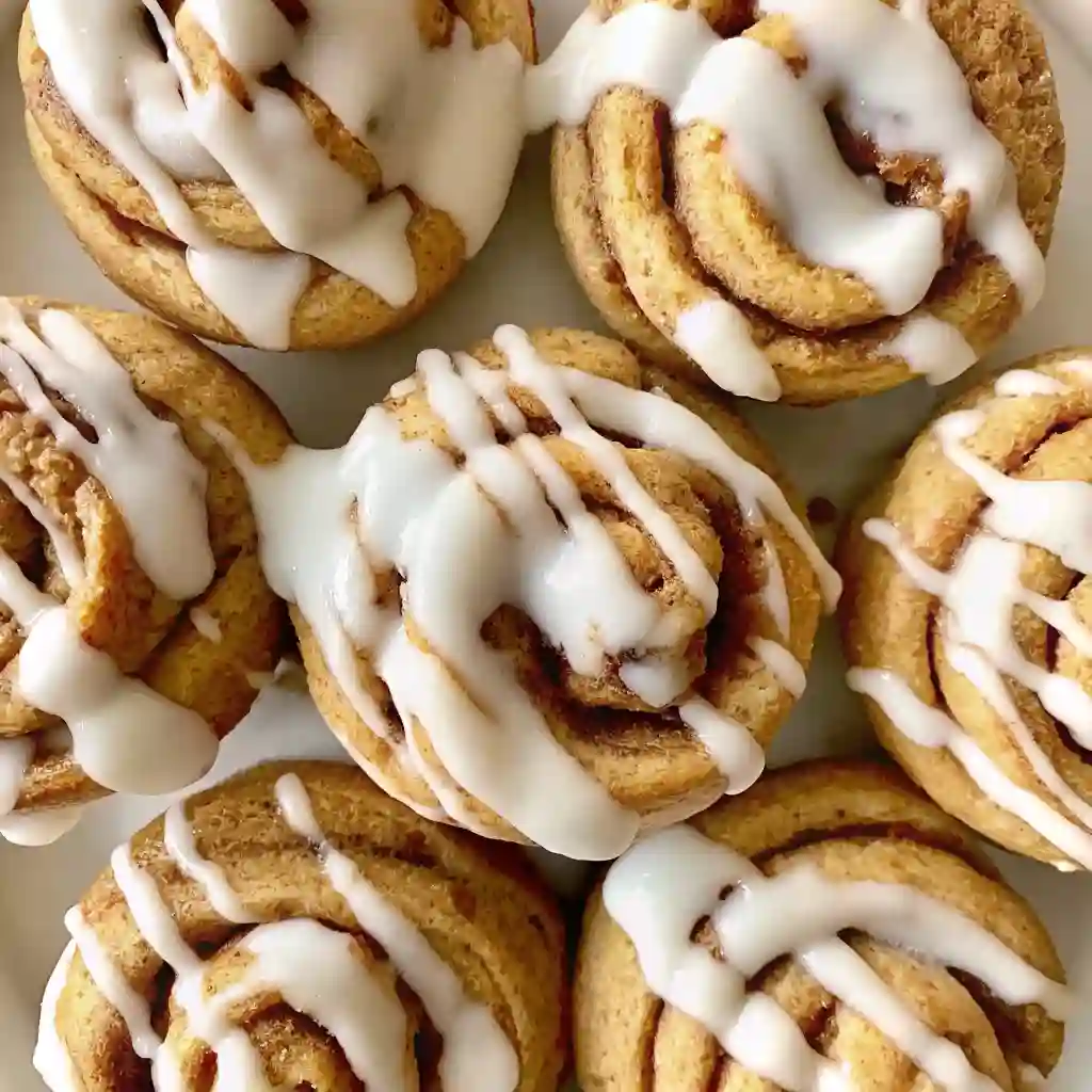 Pumpkin Cinnamon Roll Muffins Best Ever Fall Dessert pumpkin cinamon roll muffin Close-up of pumpkin cinnamon roll muffins with creamy glaze, perfect fall treat