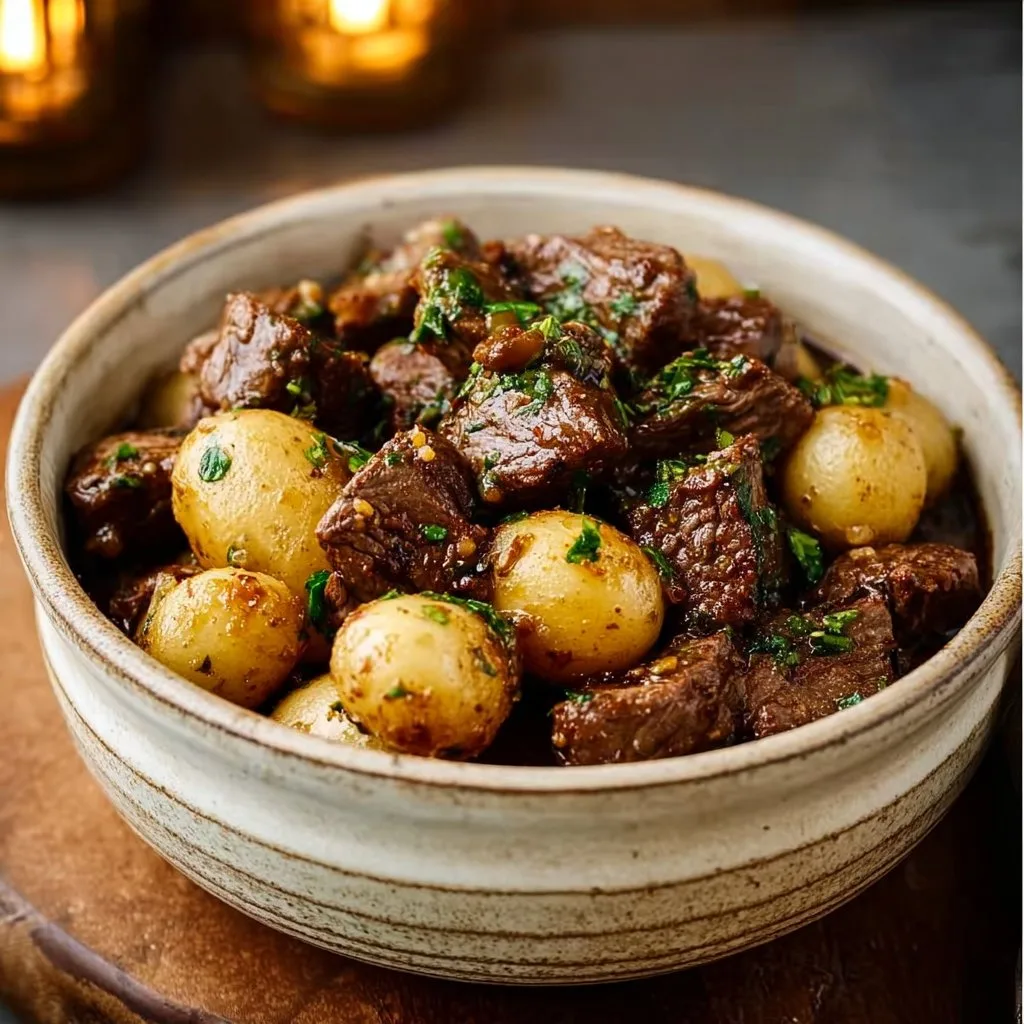 Crockpot Garlic Butter Beef Bites with Potatoes