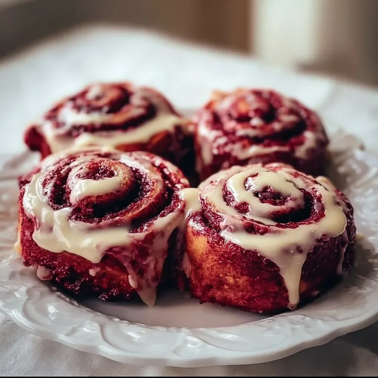 Heavenly Red Velvet Cinnamon Rolls pinon ice cream Heavenly Red Velvet Cinnamon Rolls drizzled with cream cheese icing.