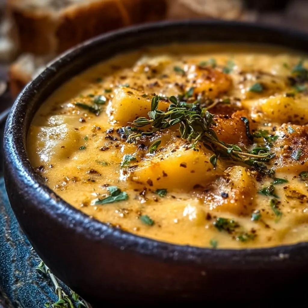 Hearty Cheddar Garlic Herb Potato Soup