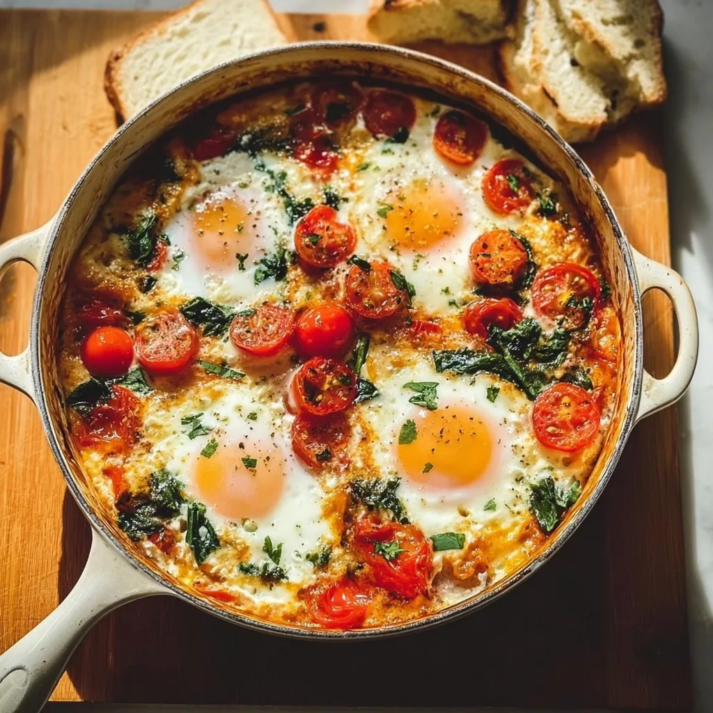 Baked Feta Eggs with Tomatoes and Spinach baked feta eggs Baked Feta Eggs with Tomatoes and Spinach