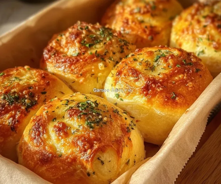 Buttery cheese garlic rolls fresh out of the oven, golden brown and cheesy.