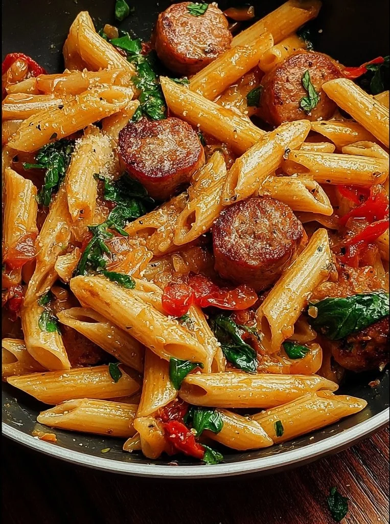 Cajun Sausage Pasta Turkey Pumpkin Chili Creamy Cajun Sausage Pasta with colorful vegetables in a bowl