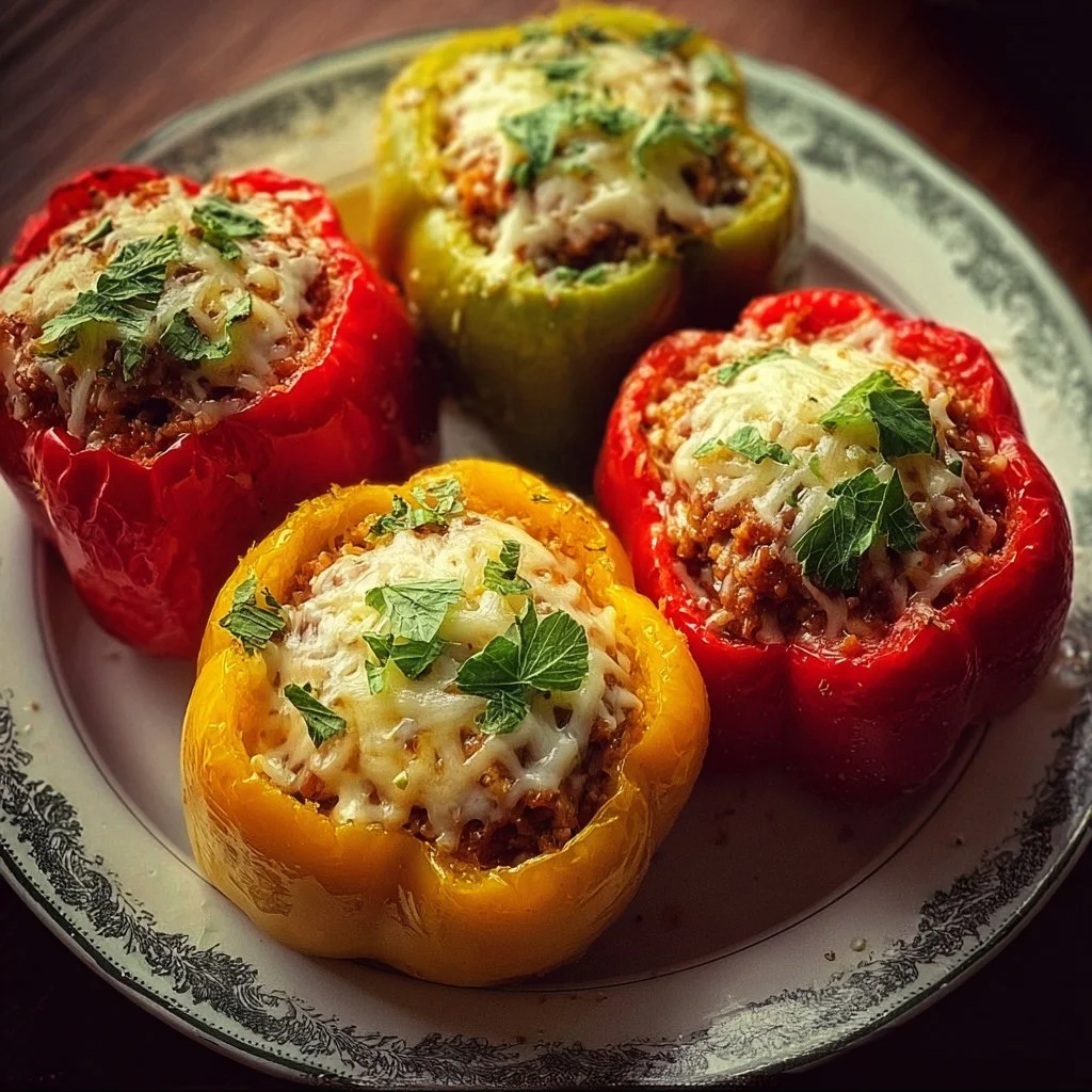 Delicious classic stuffed peppers filled with rice, meat, and spices