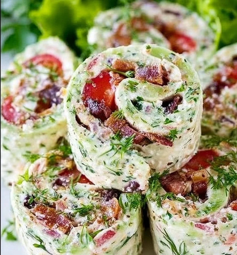 Creamy Greek Salad Pinwheels Greek salad Creamy Greek Salad Pinwheels filled with fresh ingredients and feta cheese