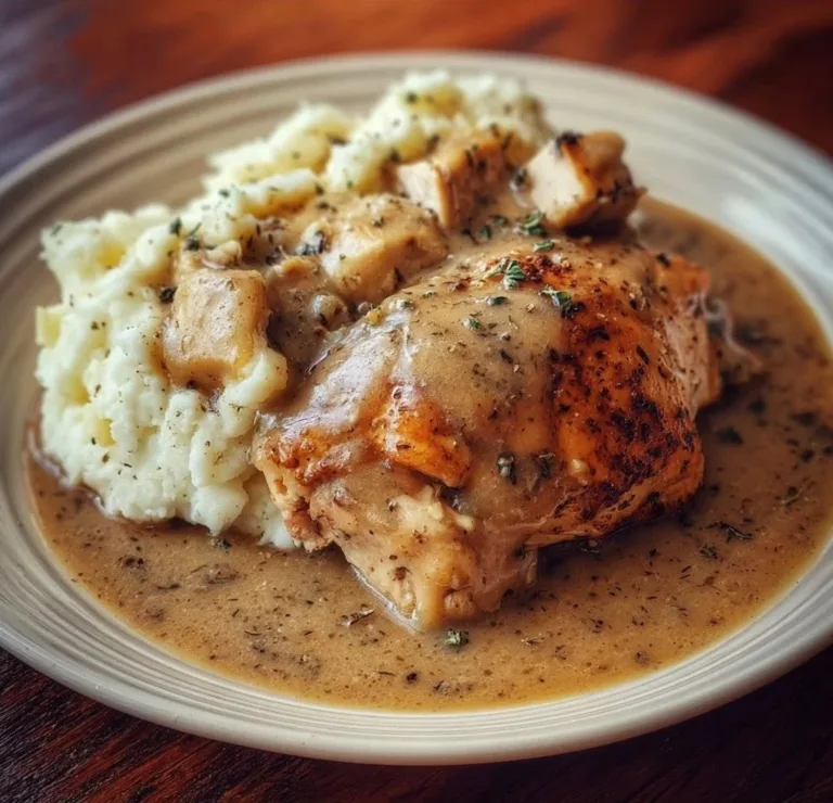 Crockpot Chicken and Gravy ground chicken Crockpot Chicken and Gravy served in a bowl, perfect for weeknight dinners.