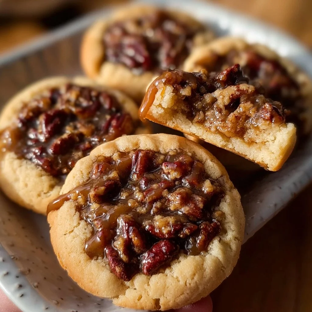Crumbl Pecan Pie Cookies pecan pie cookies Delicious Crumbl pecan pie cookies topped with pecans and caramel drizzle.