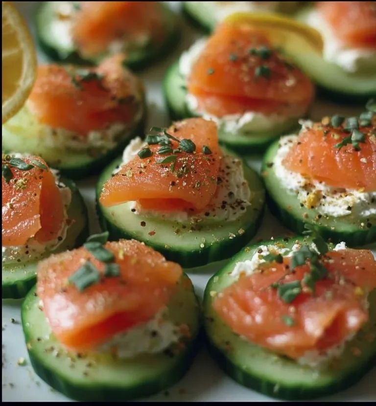 Delicious cucumber smoked salmon bites served on a platter for appetizers