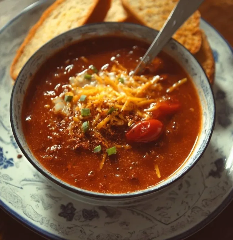 Delicious Tomato Soup with a Twist Sausage Tortellini Soup Serving of delicious tomato soup with a unique twist in a bowl