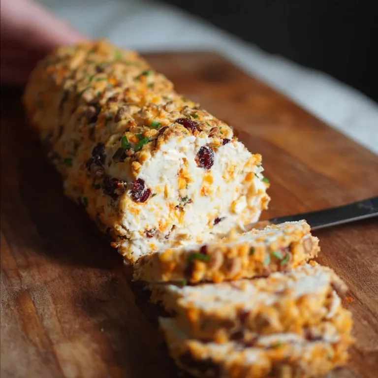 Easy Cheese Log Cinnamon Roll Cookies Delicious easy cheese log served on a platter with crackers and fresh herbs