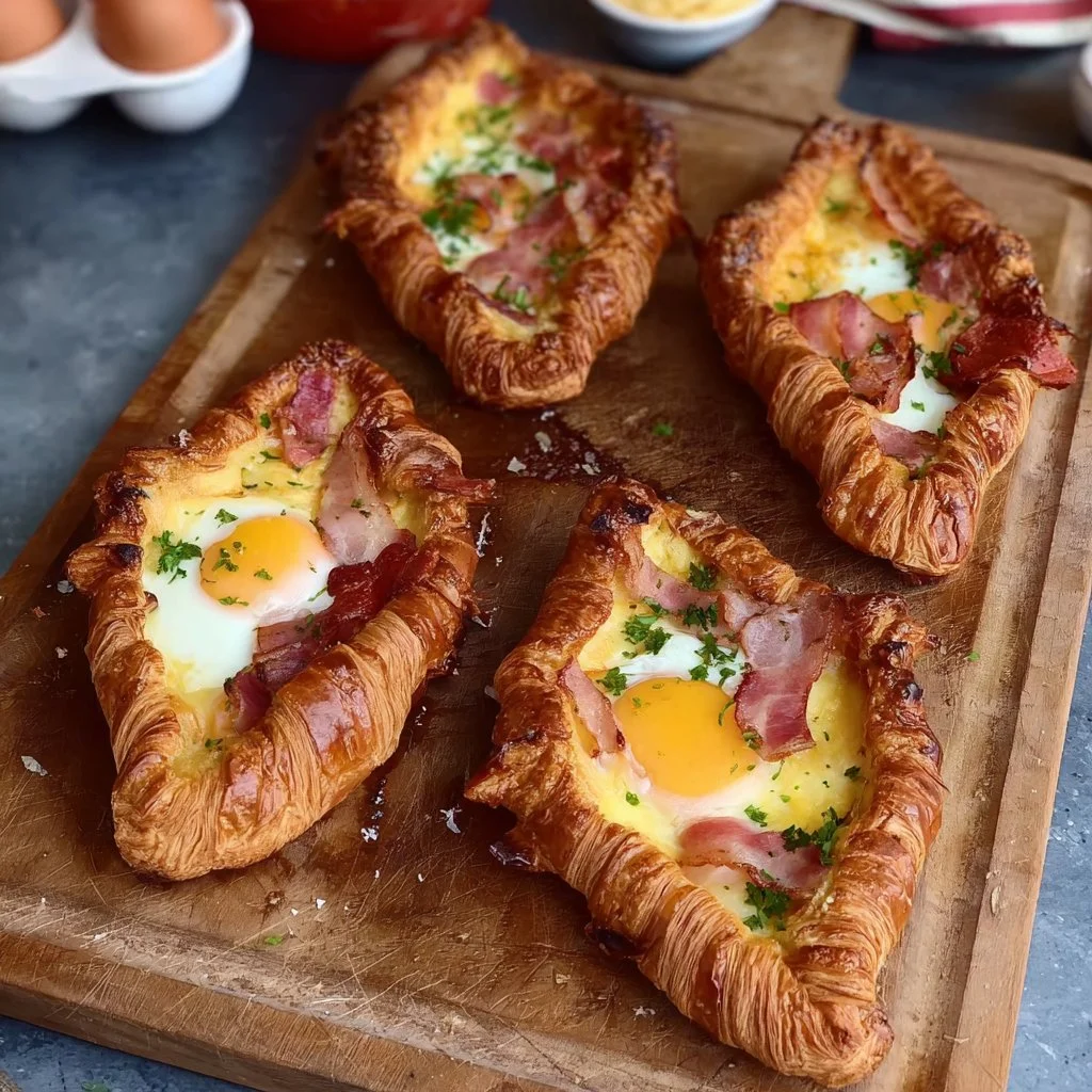 Egg & Bacon Croissant Boats bacon croissant Delicious Egg & Bacon Croissant Boats served with fresh ingredients.
