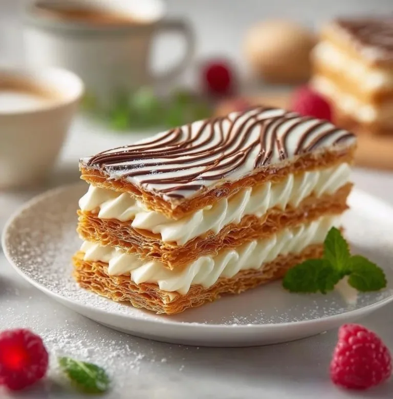 French Thousand Layers Recipe (Napoleon) Espresso Chocolate Chip Cookies Delicious French Thousand Layers Napoleon dessert with flaky pastry and creamy filling.