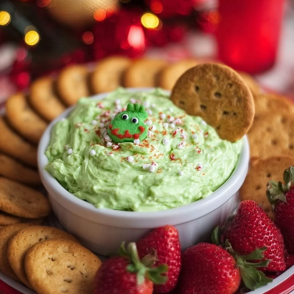 Grinch Dip Grinch Dip A festive bowl of Grinch Dip garnished with red and green toppings.
