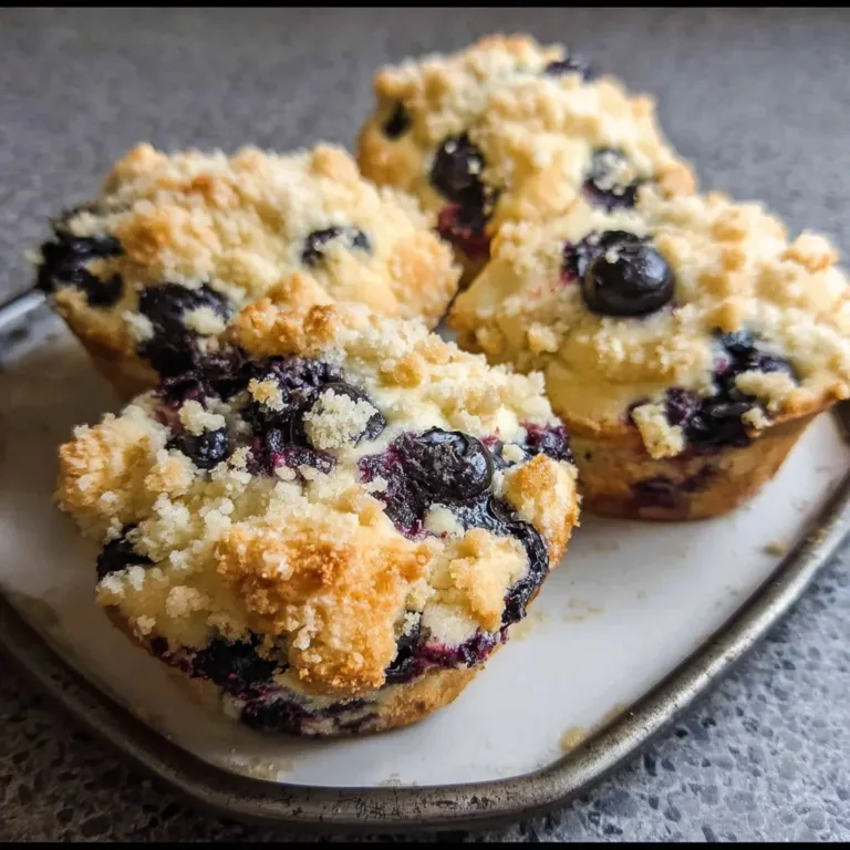 Freshly baked homemade blueberry muffins on a wooden table