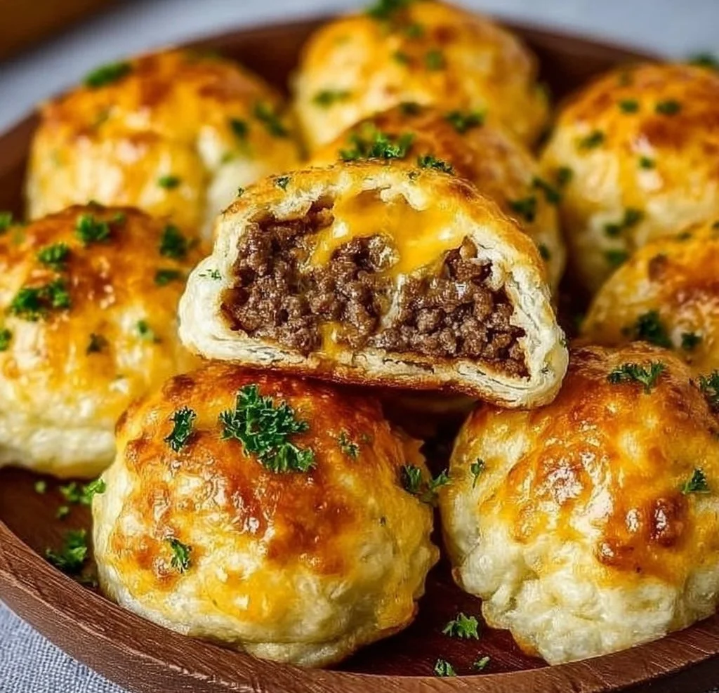 Irresistible Garlic Parmesan Cheeseburger Bombs garlic parmesan cheeseburger Garlic parmesan cheeseburger bombs served on a plate