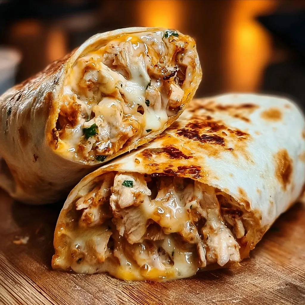 Ooey-Gooey Cheesy Garlic Chicken Wraps cheesy garlic chicken wraps Ooey-Gooey Cheesy Garlic Chicken Wraps