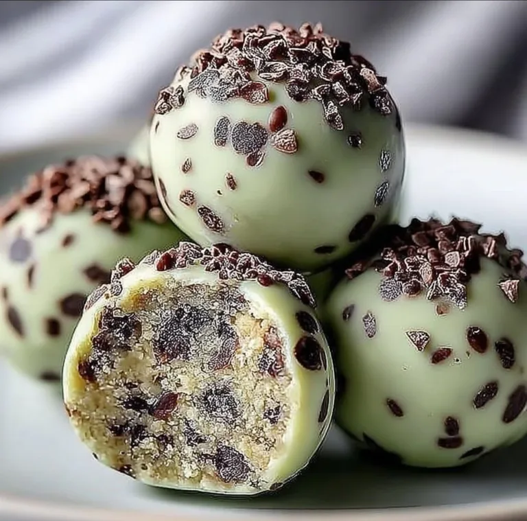 Mint Chocolate Chip Protein Balls grilled salmon onigiri recipe Mint Chocolate Chip Protein Balls on a wooden table with mint leaves