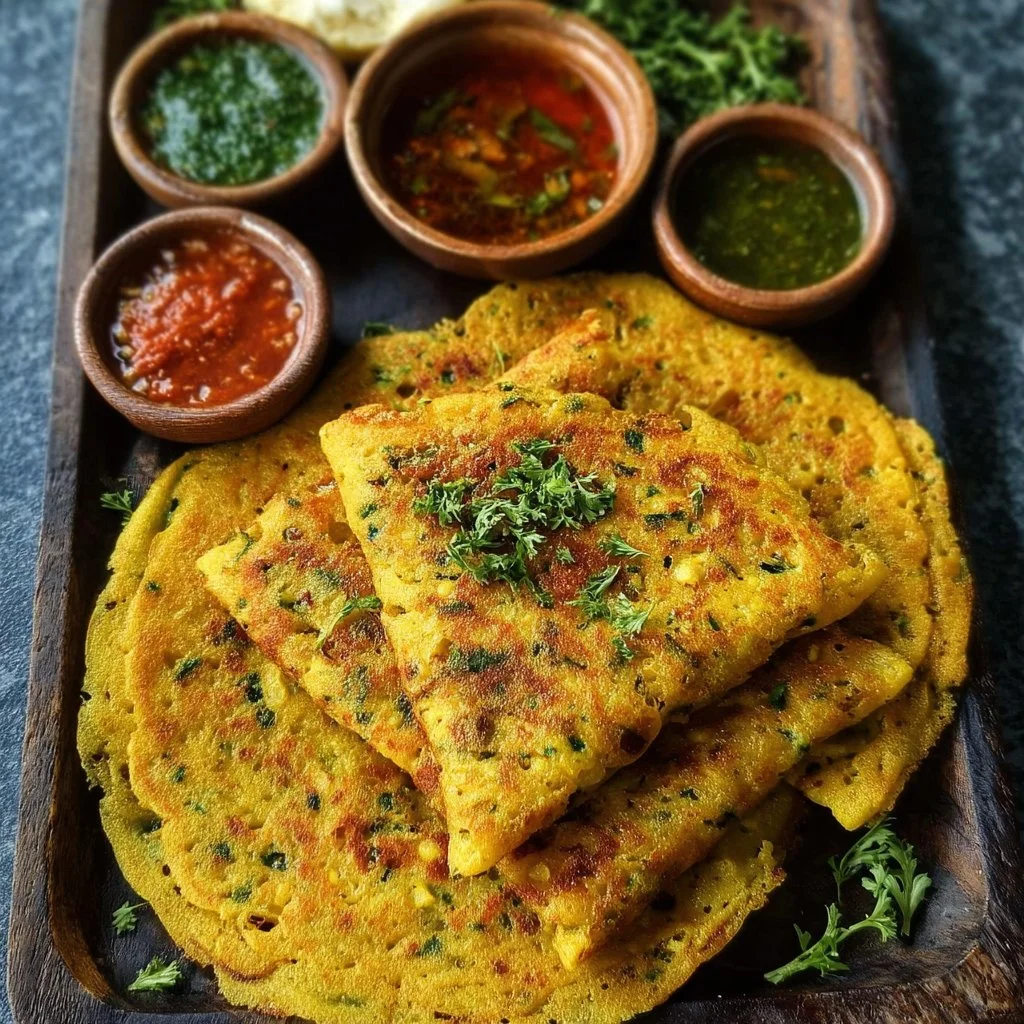 Delicious Moong Dal Pancake served on a plate with garnishes