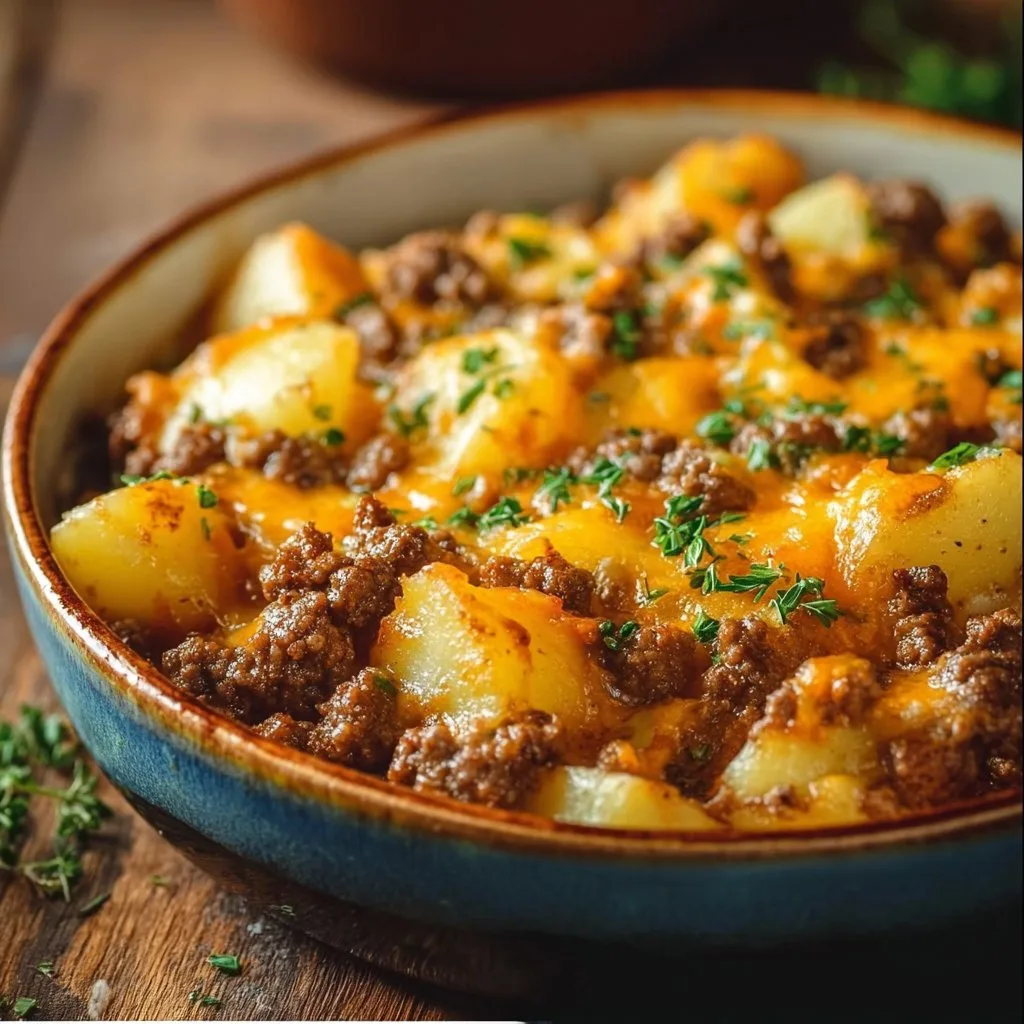 Cheesy Ground Beef & Potato Casserole ground beef casserole Cheesy Ground Beef & Potato Casserole