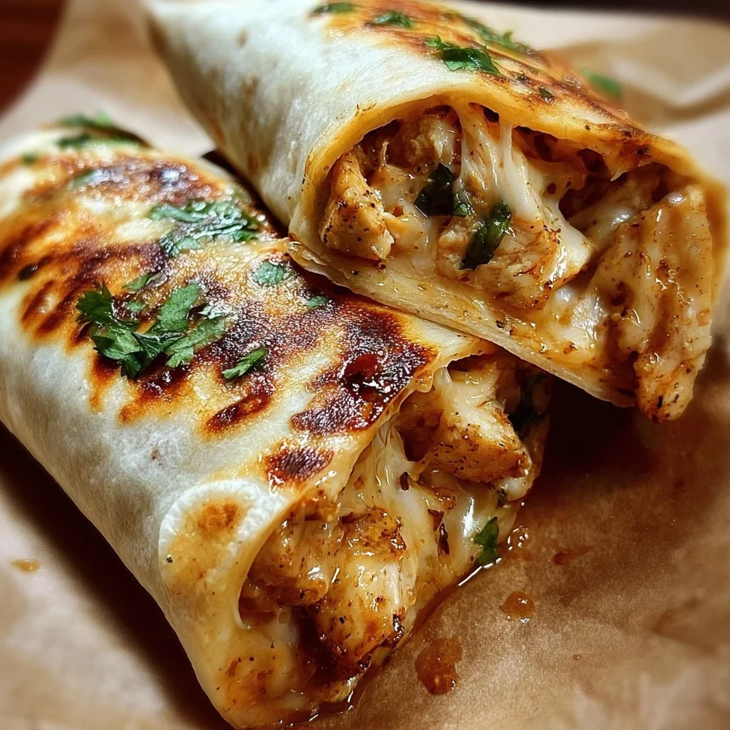 Ooey-Gooey Cheesy Garlic Chicken Wraps cheesy garlic chicken wraps Cheesy garlic chicken wraps filled with gooey cheese and grilled chicken