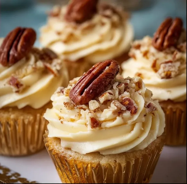 Pecan Pie Cupcakes honey nut cake Delicious Pecan Pie Cupcakes with pecan topping and caramel drizzle