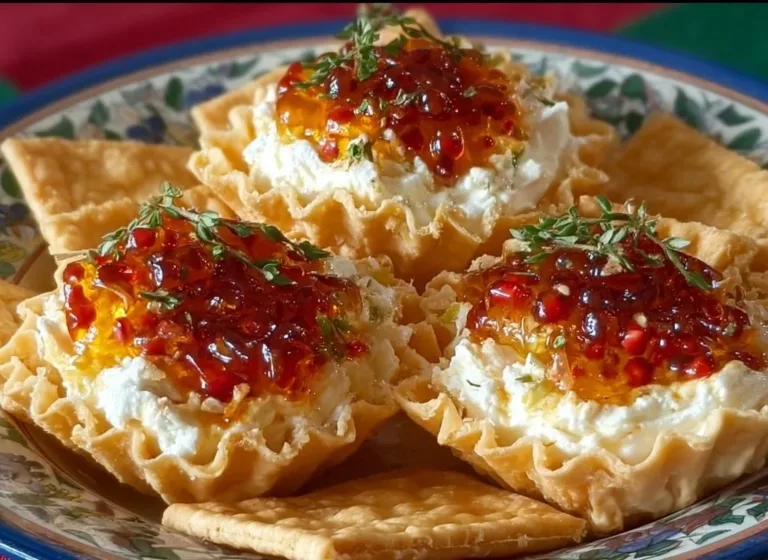 Quick Pepper Jelly Cream Cheese Appetizer Dip and Bites Prosciutto Wrapped Mozzarella Bites Quick Pepper Jelly Cream Cheese Dip served with crackers on a platter