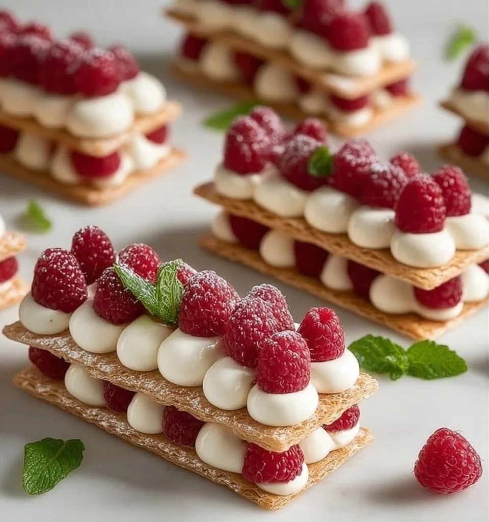 Raspberry Cream Napoleons Raspberry Cream Napoleons Raspberry Cream Napoleons with flaky layers and raspberry filling