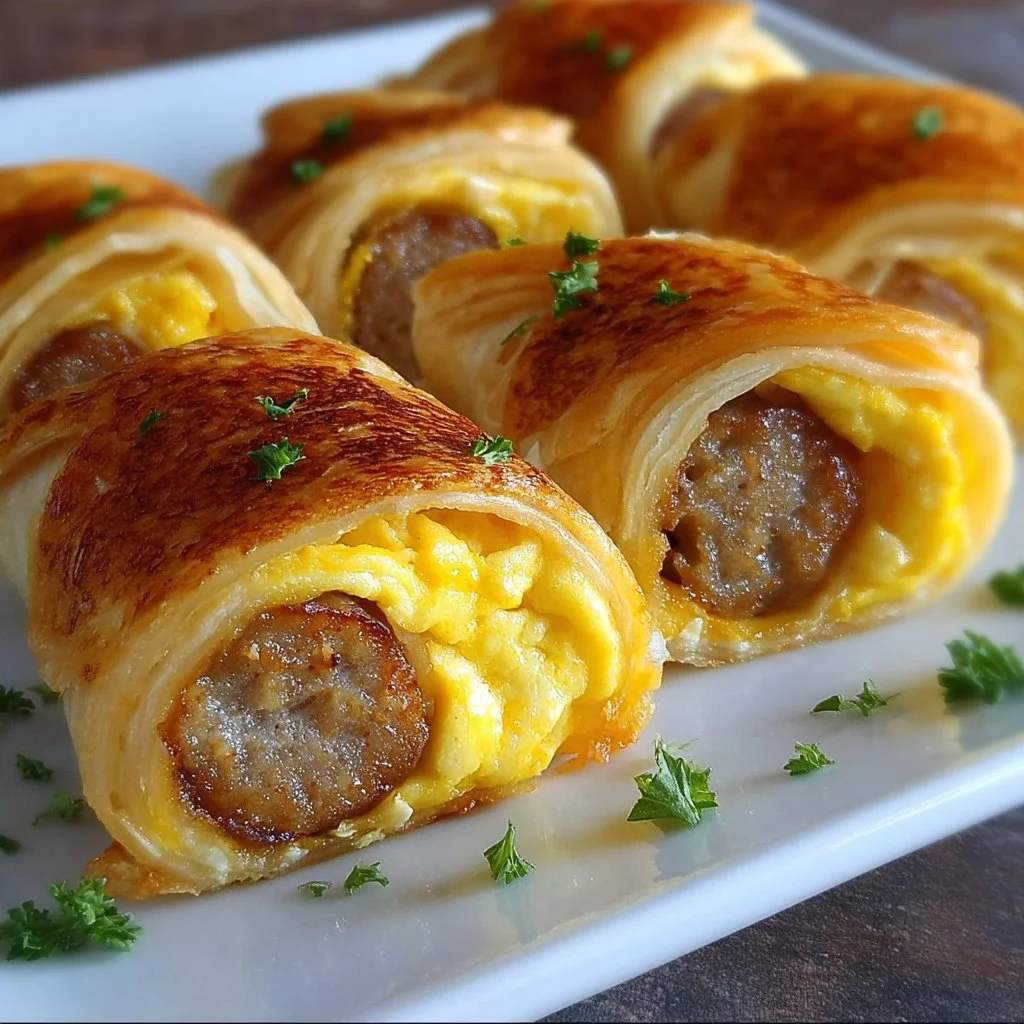 Sausage Egg Breakfast Roll-Ups – Quick & Easy Morning Treat! - mommyplates breakfast roll-ups Sausage egg breakfast roll-ups on a plate, a quick morning treat.