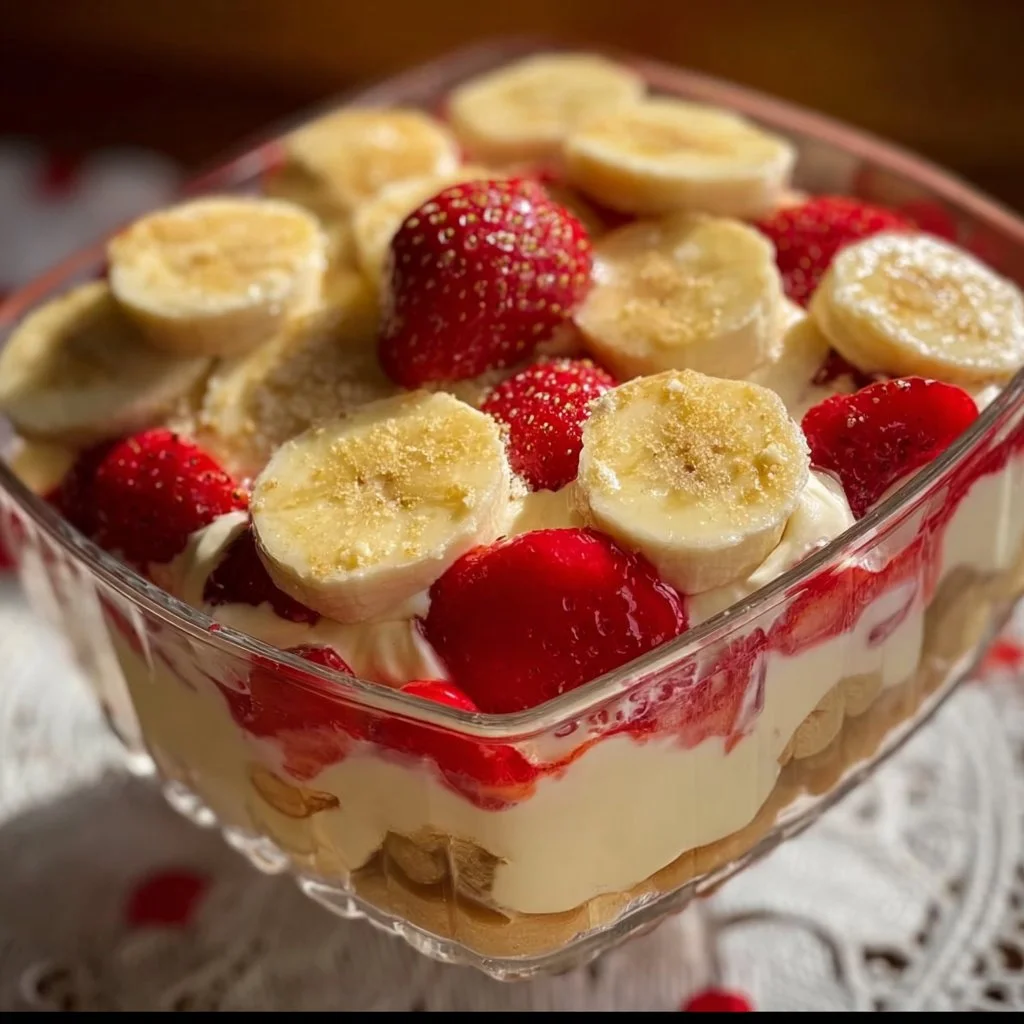 Strawberry Banana Pudding Dream Strawberry Banana Pudding Delicious bowl of Strawberry Banana Pudding with fresh strawberries and bananas.