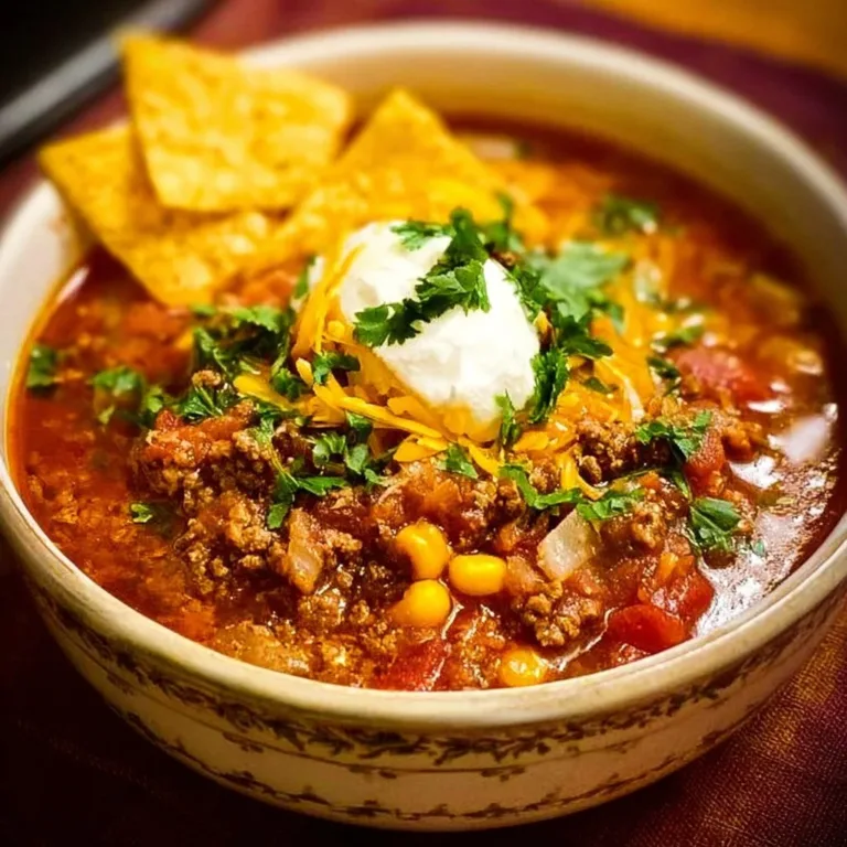 Taco Soup One-Pot Hamburger Soup with Macaroni Bowl of hearty Taco Soup garnished with cilantro and cheese