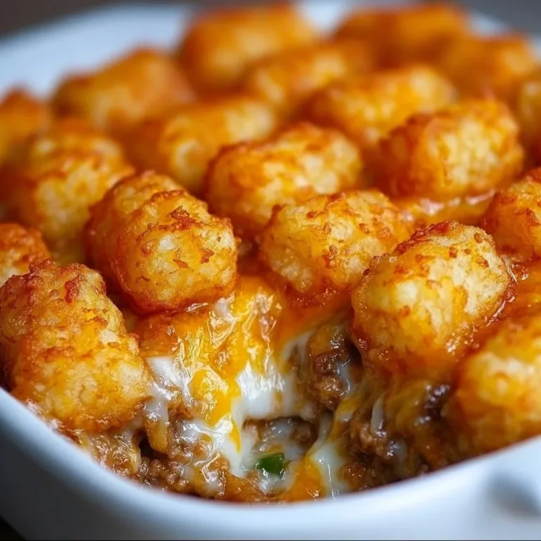 Tater Tot Casserole cheesy chicken burritos Delicious Tater Tot Casserole topped with cheese and crispy tots.