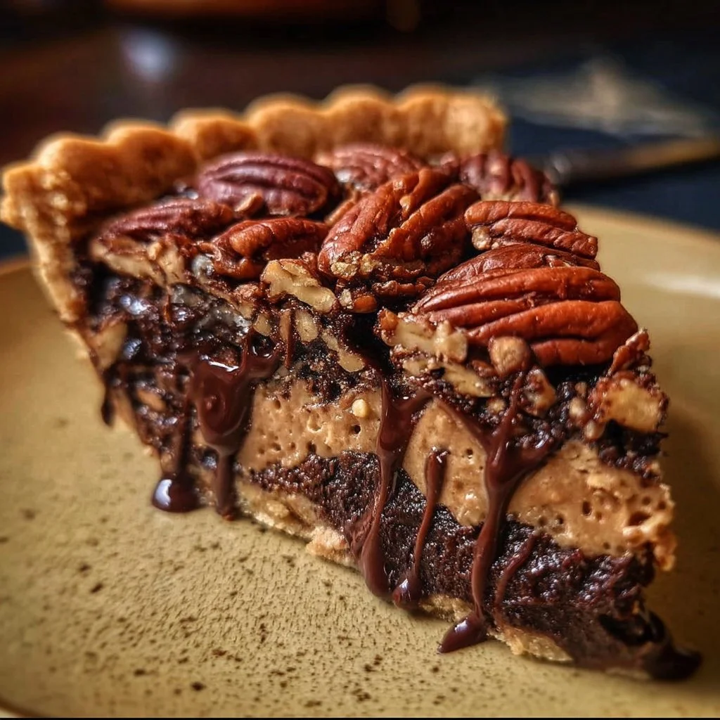 Texas Chocolate Pecan Pie Chocolate Pecan Pie Delicious slice of Texas Chocolate Pecan Pie topped with pecans.
