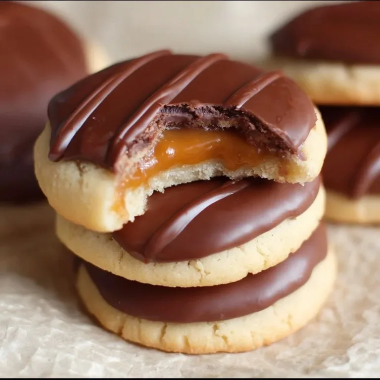 Delicious homemade Twix Cookies with chocolate and caramel topping