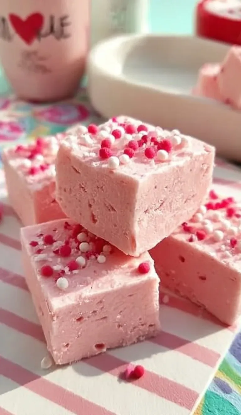 Delicious 2 ingredient strawberry fudge ready to be served