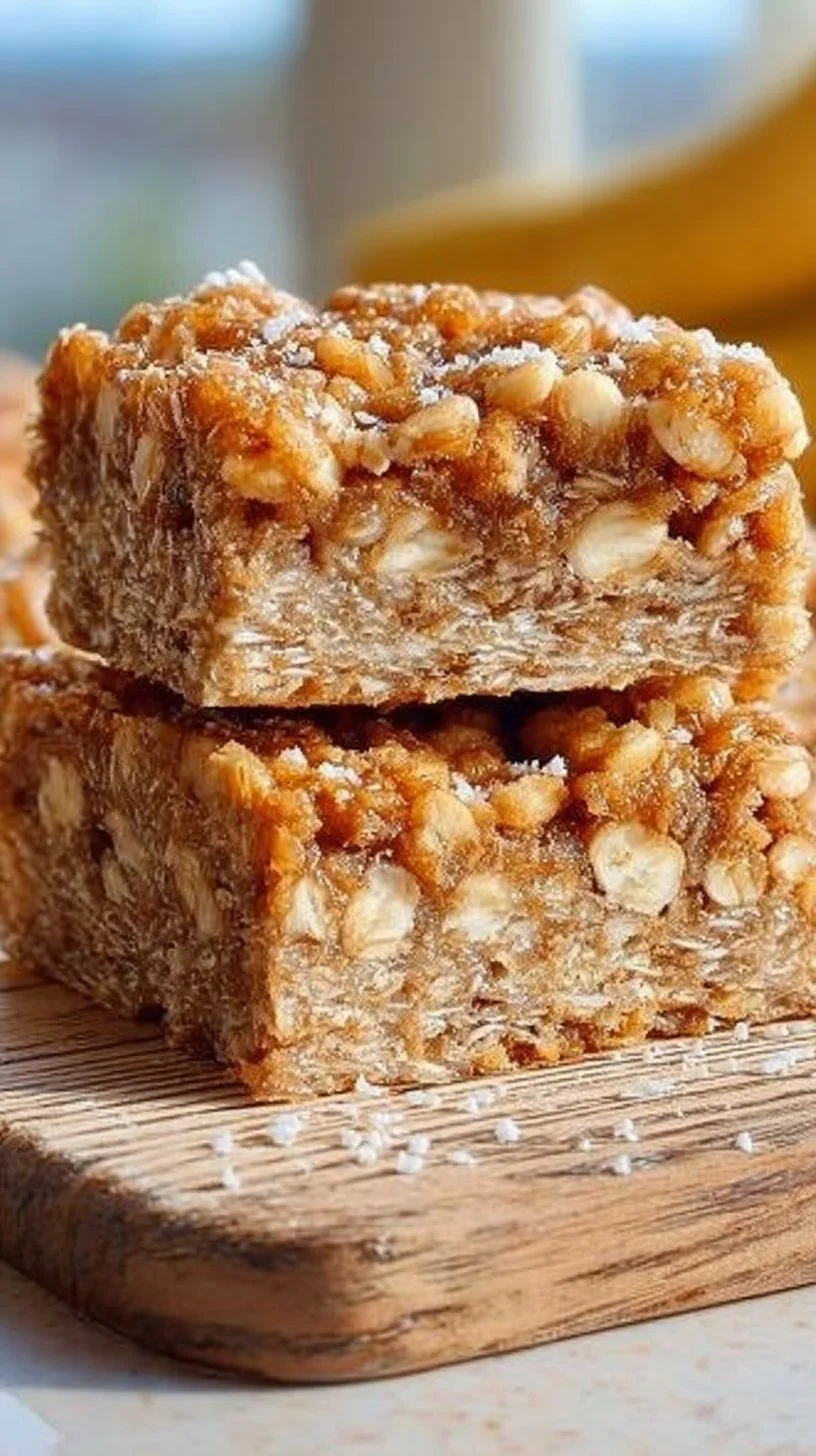 Banana Oatmeal Bars banana oatmeal Delicious banana oatmeal bars displayed on a wooden table