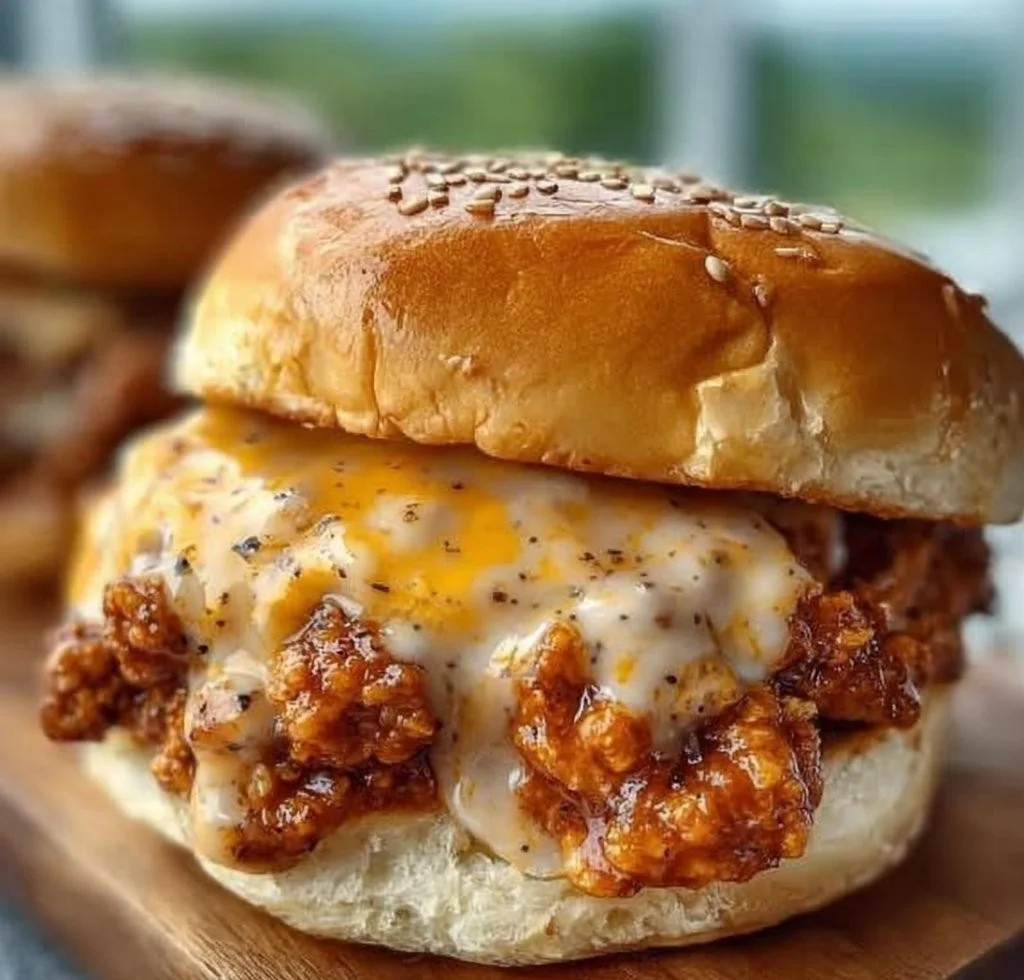Cajun Chicken Sloppy Joes Cajun Chicken Cajun Chicken Sloppy Joes served on a plate with toppings and sides