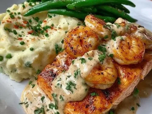 Cajun Shrimp and Salmon with Garlic Cream Sauce