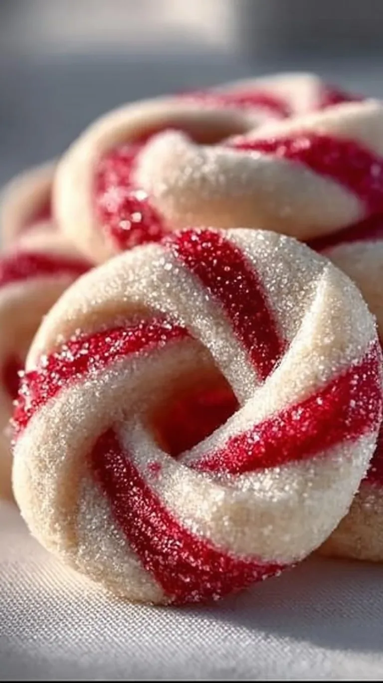 Festive Candy Cane Cookies arranged on a plate with crushed candy canes