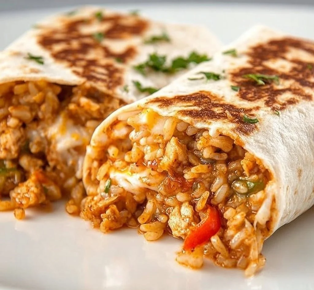 Cheesy Chicken Burritos cheesy chicken burritos Delicious cheesy chicken burritos served on a plate with fresh ingredients.