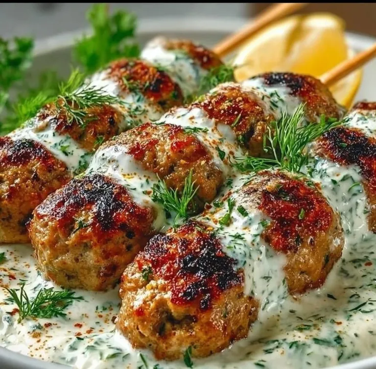 Plate of Chicken Kofta served with garlic yogurt sauce